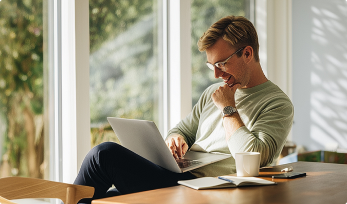 Man leest actuele ontwikkelingen binnen vastgoed op zijn laptop