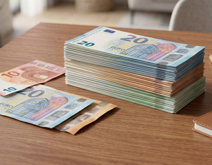Stapel bankbiljetten op tafel